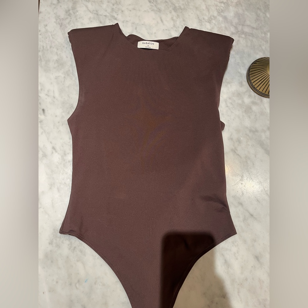 Babaton Cocoa Sleeveless Shoulder Pad Bodysuit